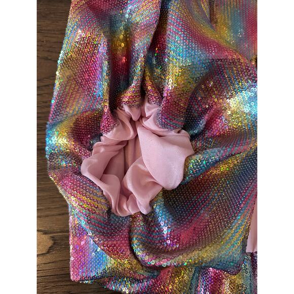 EUC Queen of Sparkles Teal Rainbow Sequin Bubble Top + Skort SET Sz Medium - Picture 9 of 12